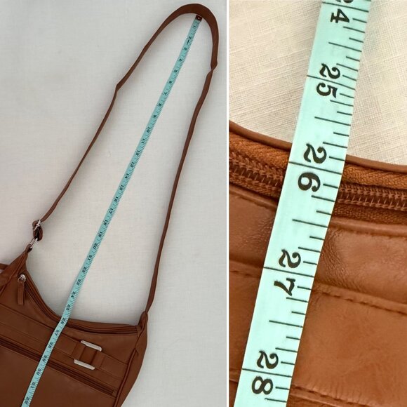 Brown Faux Leather Crossbody Bag Adjustable Strap Multi Compartment Purse - Picture 10 of 15